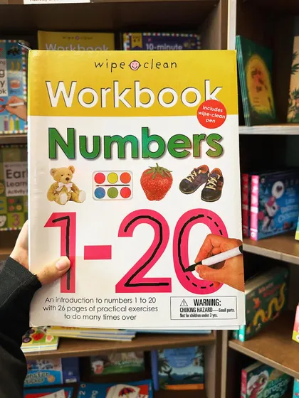 Showcasing a "Wipe Clean Workbook" for learning numbers, one of the many educational tools we offer to make learning fun.