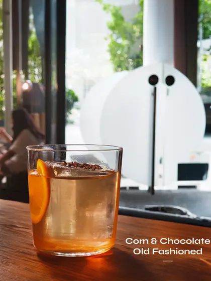 The Corn & Chocolate Old Fashioned, a sweet and savoury twist on a classic.
