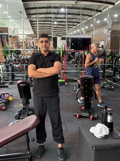 In my element at the gym in Noida Sector 93, surrounded by the tools of the trade.