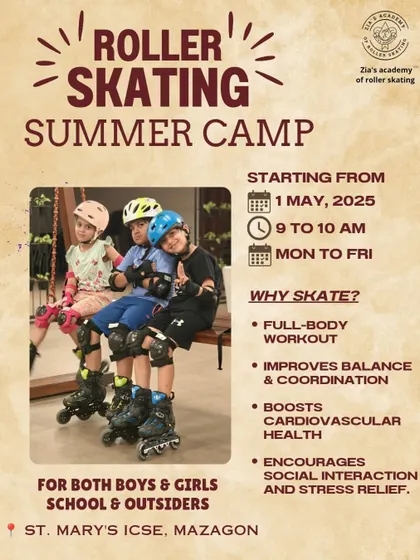 Ditch the screens and grab your skates. Our summer camp poster highlights the many benefits of skating, from a full-body workout to stress relief.