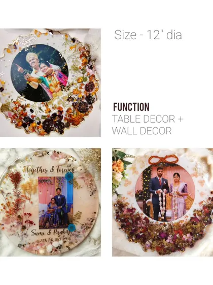 A collage of 12-inch diameter round frames, which can be used for both table and wall decor.