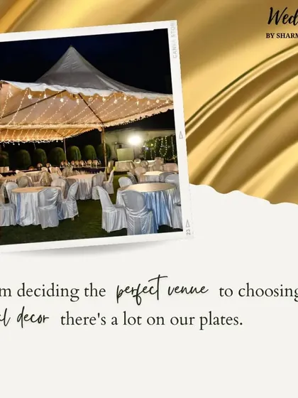 From deciding the perfect venue to choosing the ideal decor, there's a lot on our plates. This outdoor tent setup is perfect for an elegant evening reception.