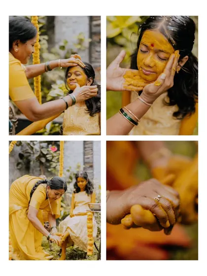 A duplicate of ID 125, this collage shows the traditional moments of a Half Saree Haldi ceremony.