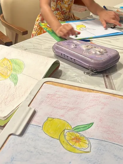 Sometimes a quick and fun project is just what's needed. When the kids wanted more playtime, we did a simple and sweet still life session, drawing and coloring lemons.