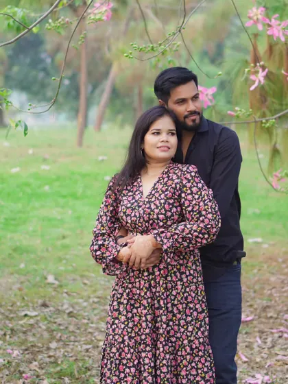 A classic and romantic couple's portrait taken during their pre-wedding photoshoot, highlighting their connection.