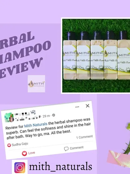 A Facebook review for my Herbal Shampoo. The customer felt superb softness and shine in her hair after just one bath.