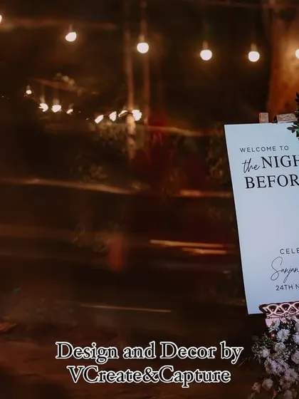 A chic and modern welcome sign for "The Night Before," setting a sophisticated tone for the sangeet.