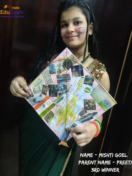 Mishti Goel, our third-place winner, with her creative kite. These activities help students develop skills beyond academics.