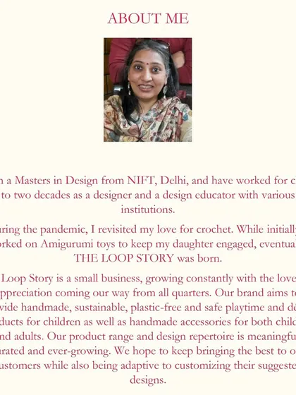 This is me, Payal. I'm a design graduate from NIFT, and The Loop Story is my passion project. I started this journey to share the simple, satisfying joy of creating something with your own hands, and I hope to share it with you in my studio.