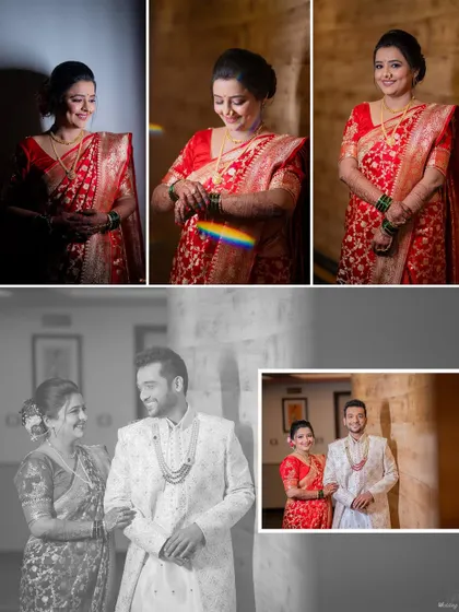 A creative collage combining color, black and white, and artistic lighting to tell the story of this couple's wedding day.