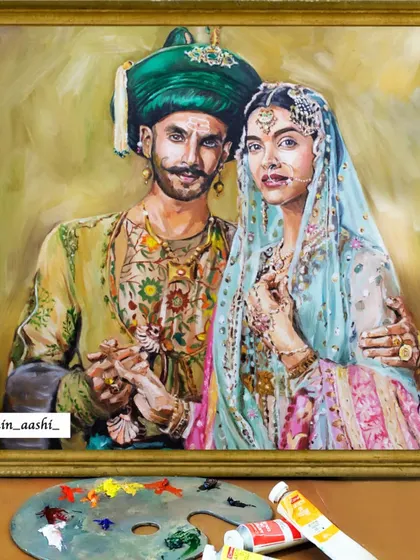 A large-scale oil painting inspired by the movie Bajirao Mastani. Recreating the iconic look of Deepika Padukone and Ranveer Singh with this level of detail was a fantastic artistic challenge.