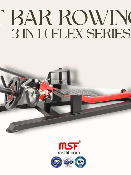 The full profile of our 3-in-1 T-Bar Rowing machine, a versatile piece for any serious strength training facility.