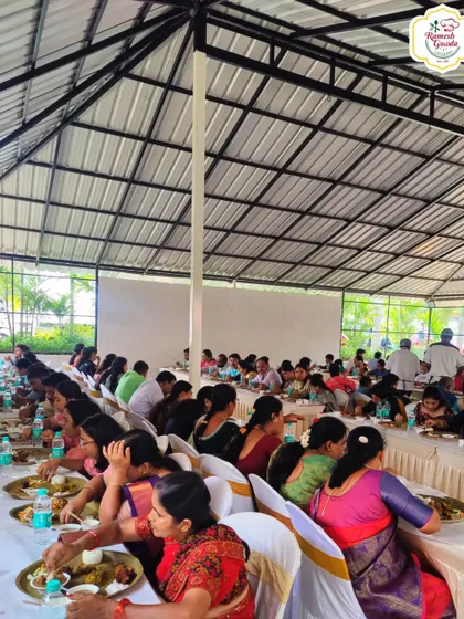 A view of our organized seating and service at a large function. We ensure there is ample space and comfort for guests as they dine.