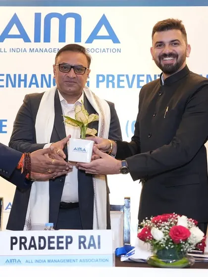 Being felicitated during the AIMA seminar. It is always humbling to be recognized for my contributions to the legal discourse.