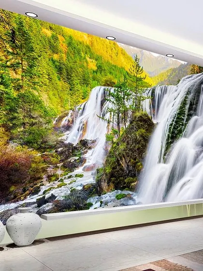A duplicate of media 101, this waterfall concept shows the potential for creating a dramatic and refreshing natural scene in any room.