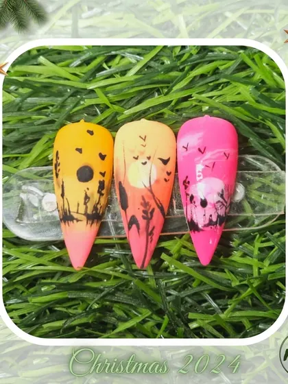 A collection of various nail art designs, from abstract and animal prints to delicate florals and 3D textures, all beautifully framed for the Christmas season.