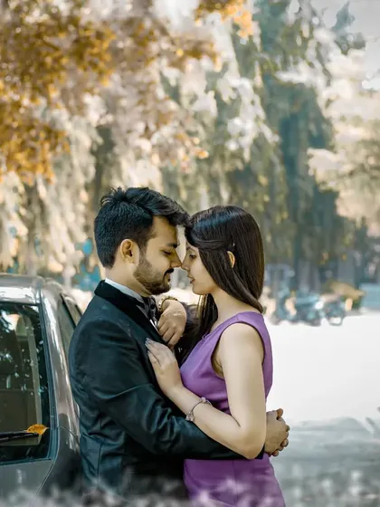 A romantic and intimate portrait of a couple, with a dreamy effect that makes it feel like a fairytale.