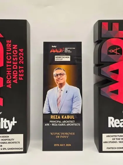 A look at the three awards we received at the 2024 Architecture and Design Fest: Iconic Designer of India, Interior Design of the Year for Taj Wellness Resort, and Architectural Design Project of the Year for Fintech Commercial Hub.