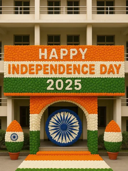 For national holidays like Independence Day, we construct large-scale floral installations. This entrance arch uses a tricolor theme of saffron, white, and green flowers to create a patriotic and celebratory atmosphere for societies, schools, and corporate offices.