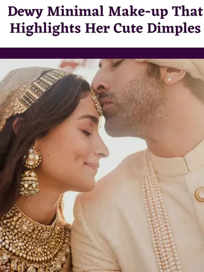 Her dewy, minimal makeup highlighted her natural glow and cute dimples. A minimal makeup look ensures you look like yourself on your big day, just turned up a notch.