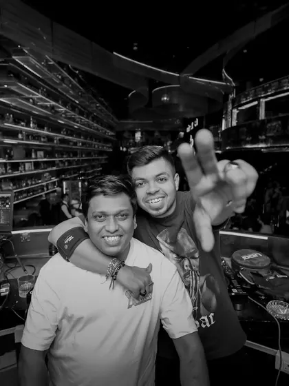 A black and white shot with my brother DJ Dylan. We often play back to back sets, and our energies complement each other perfectly.