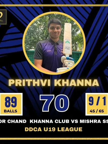 A well-played 70 from Prithvi Khanna in the DDCA U19 League.