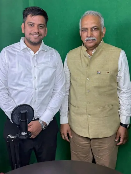 With Lt. General V.G. Khandare after a podcast on warfare and cybersecurity. His strategic insights into the defense sector are invaluable for understanding modern security threats.