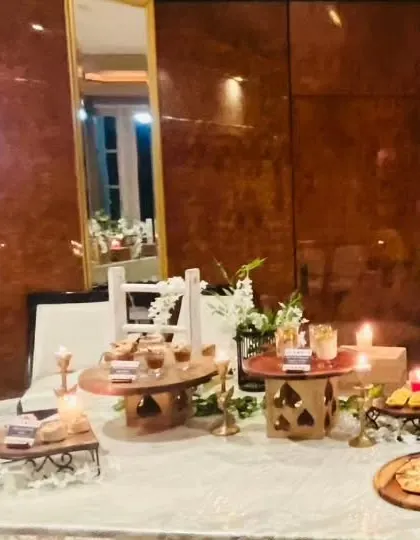 Another view of our elegant Diwali party setup, showcasing how we use lighting, decor, and food presentation to create a warm and inviting festive ambiance.