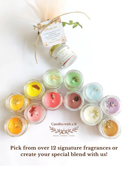 A promotional image showing the wide variety of signature fragrances you can choose from, or you can work with me to create a special blend.