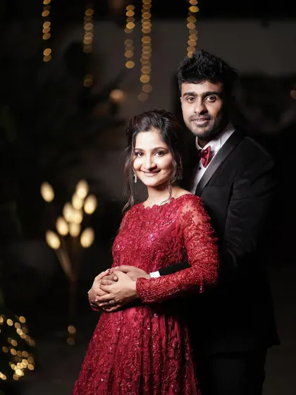 The happy couple, Monica and her partner, at their reception. I also provided grooming for the groom to ensure they both looked picture-perfect.