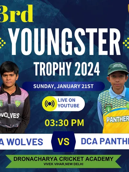 Promotional graphic for the DCA Wolves vs DCA Panthers match, highlighting the young captains.