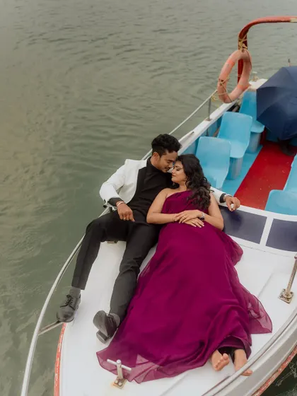 An adventurous and romantic pre-wedding shot on a boat. I am always excited to explore creative ideas to make your photos unique and memorable.