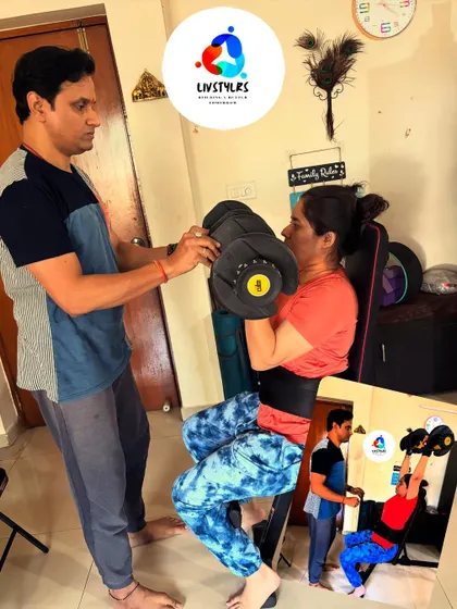 This collage shows me working closely with a client on her form for a seated bicep curl, ensuring she gets the most out of every repetition.