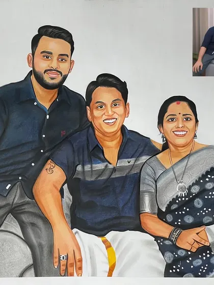 This A1 size colored pencil portrait shows a family seated together. I worked from their photo to create a realistic and warm drawing that they can cherish for years.