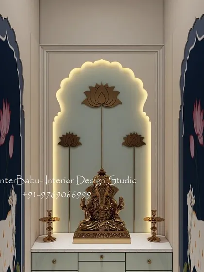 A puja room is the spiritual heart of an Indian home. I designed this sacred corner with a modern sensibility, using a backlit arch and lotus motifs to create a divine ambiance. The traditional Pichwai-style art on the sides adds a touch of heritage, blending seamlessly with the contemporary design.