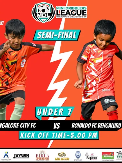 Semi-final match-up poster for our U7 team in the Mini Dribblers League.