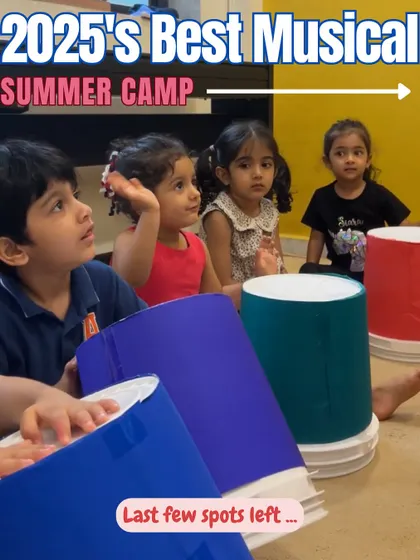 Our musical summer camp for 3-7 year olds is one of our most popular programs. Here, our little learners are engaged in a group drumming activity, learning about rhythm and teamwork. Spots fill up fast.