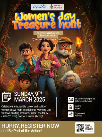 What are you waiting for? This poster for our Women's Day Treasure Hunt shows the adventurous spirit of the event. Form a team, pick a theme, and get ready to find clues and make memories.