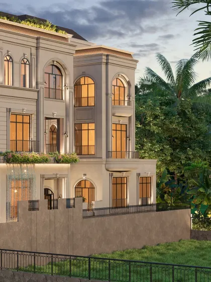 The facade of our upcoming Faridabad villa, which channels timeless elegance through a classically inspired design. The symmetry, grand proportions, and arched windows evoke a sense of permanence and heritage.