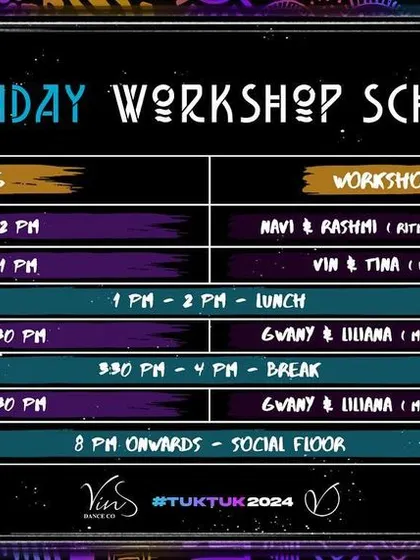 Our Sunday schedule for the Tuk Tuk festival ensures a full day of learning and dancing. We cover everything from Kizomba Naguantes to Urban Kiz flow before the final social floor opens.