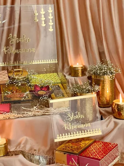 For my Diwali collection, I created this "Shahi Khazana" acrylic box featuring original artwork. It offers a beautiful, transparent view of the immaculately packed and handcrafted treats inside.