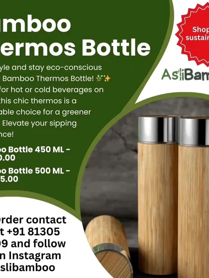 We offer our bamboo thermos bottle in two convenient sizes, 450ml and 500ml. The natural bamboo exterior provides a perfect surface for custom logo engraving, making it an excellent branded gift.