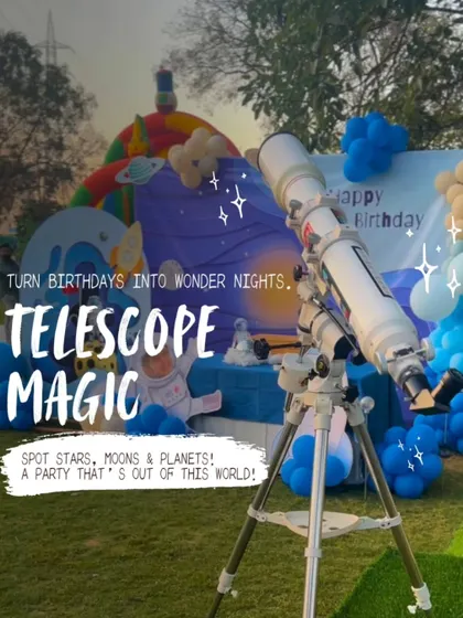 Turn your party into a 'Wonder Night' with our telescope magic. We offer unique stargazing sessions where kids and adults can spot stars, moons, and planets for a celebration that is truly out of this world.