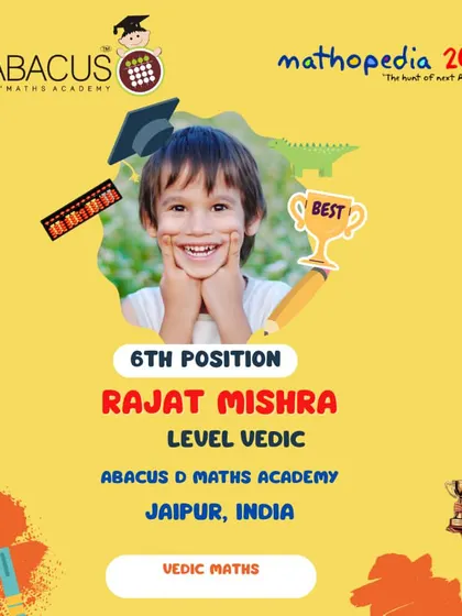 Rajat Mishra from Jaipur, a 6th Position winner in Vedic Maths.