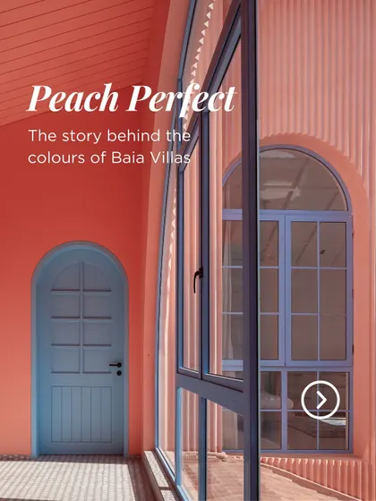 This post reveals the color story behind the Baia Villas. The peach walls and blue trims are not just aesthetic choices; they are inspired by the bright and colorful homes of old Goa, reflecting the culture and spirit of the region.