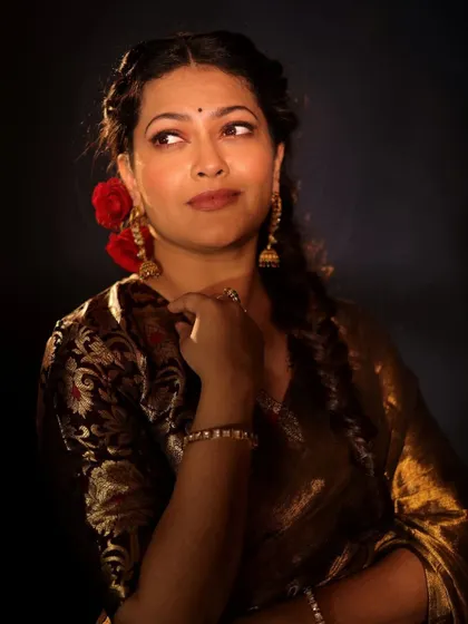 A classic portrait from the retro series, highlighting the vintage hairstyle and expressive look.