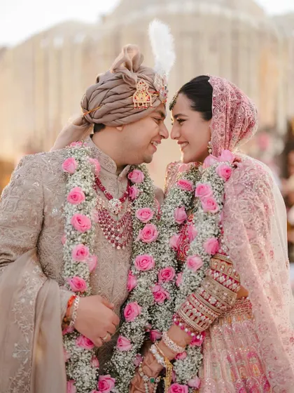 The look of pure happiness. This close-up of Khushi and Deepak after their ceremony is overflowing with love and joy.