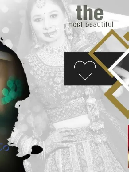 An artistic album page with a mix of color and black and white edits, focusing on the beautiful bride.