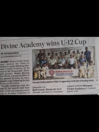 The Hindustan Times covers the Divine Academy's win in the U-12 Cup final.