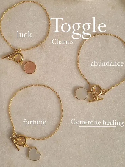My toggle bracelets come in a variety of stones. This image shows Pink Opal for love, and Moonstone for abundance and new beginnings.